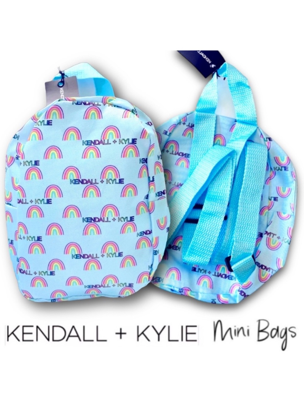 2 FOR $15‼️Kendall & Kylie Mini Bag Light Blue Rainbow Print Micro Backpack Y2K